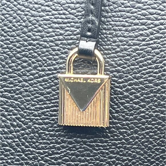 Michael Kors Black Pebbled Leather Satchel  With Gold Hardware & Charm Tote Bag - Picture 5 of 13